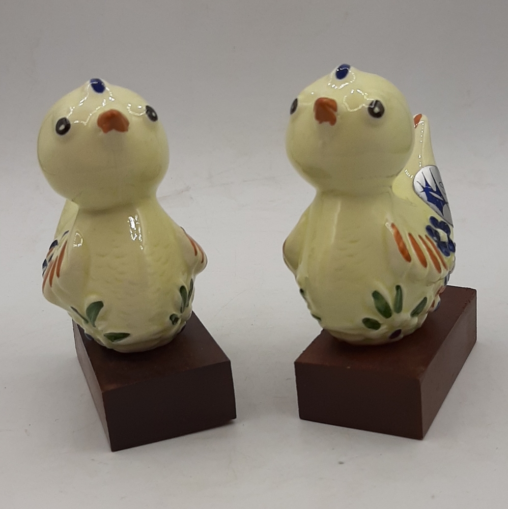 Vintage Studio 85 Pair of Adorable Ceramic Ducks Hand Painted on Wooden Base